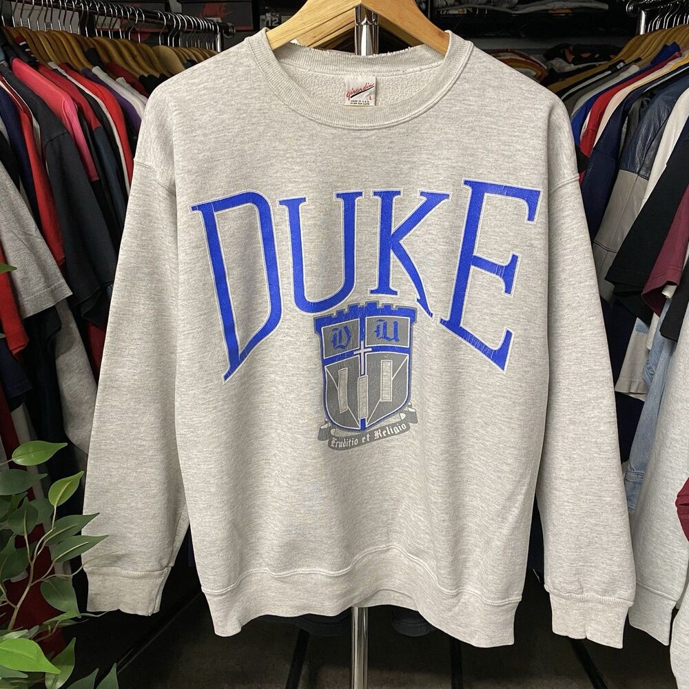 Vintage 90s Duke University Blue Devils NCAA Grey Crewneck USA Made Men's Large